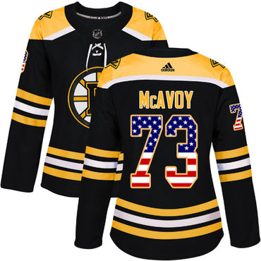 Adidas Boston Bruins #73 Charlie McAvoy Black Home Authentic USA Flag Women's Stitched NHL Jersey