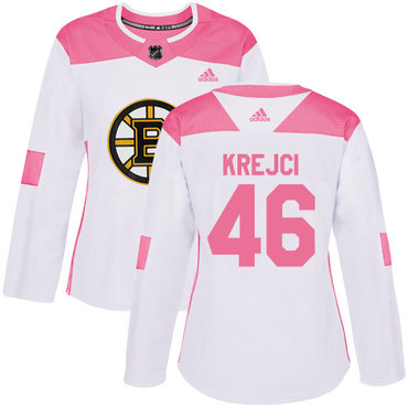 Adidas Boston Bruins #46 David Krejci White Pink Authentic Fashion Women's Stitched NHL Jersey