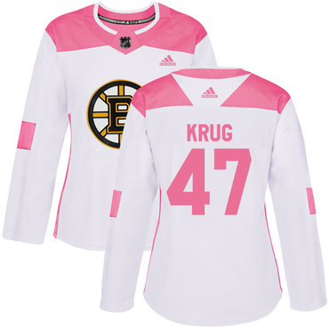 Adidas Boston Bruins #47 Torey Krug White Pink Authentic Fashion Women's Stitched NHL Jersey