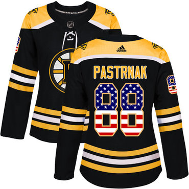 Adidas Boston Bruins #88 David Pastrnak Black Home Authentic USA Flag Women's Stitched NHL Jersey
