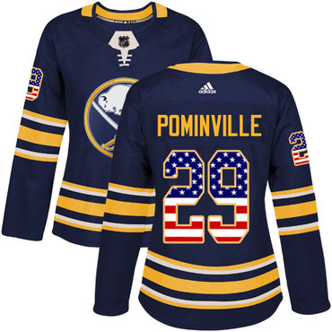 Adidas Buffalo Sabres #29 Jason Pominville Navy Blue Home Authentic USA Flag Women's Stitched NHL Jersey