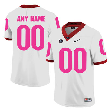 Georgia Bulldogs White Customized Breast Cancer Awareness College Football Jersey
