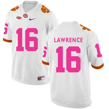 Clemson Tigers 16 Trevor Lawrence White Breast Cancer Awareness College Football Jersey