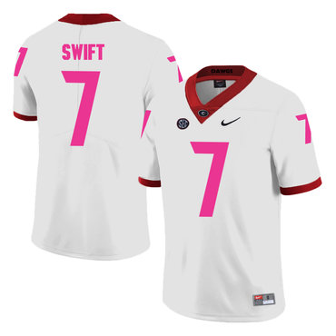 Georgia Bulldogs 7 D'Andre Swift White Breast Cancer Awareness College Football Jersey