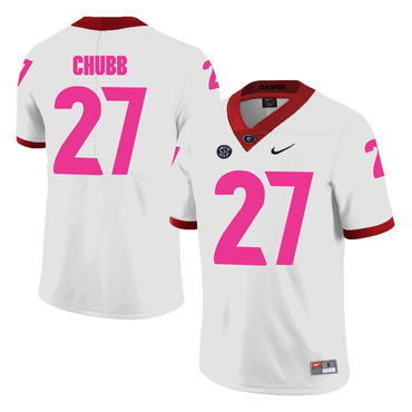 Georgia Bulldogs 27 Nick Chubb White Breast Cancer Awareness College Football Jersey