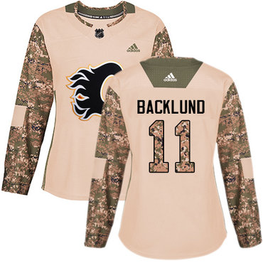 Adidas Calgary Flames #11 Mikael Backlund Camo Authentic 2017 Veterans Day Women's Stitched NHL Jersey