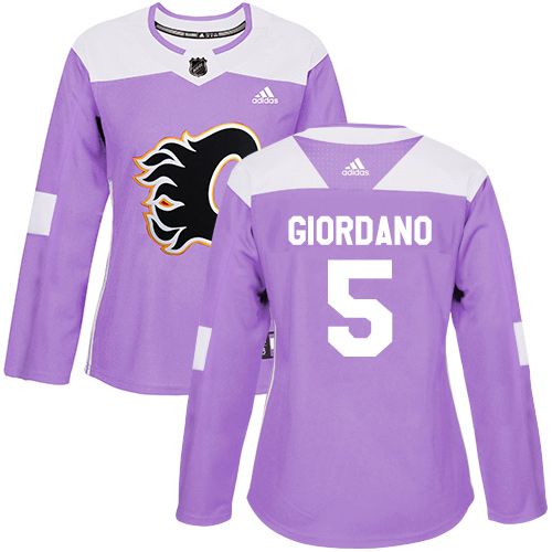 Adidas Calgary Flames #5 Mark Giordano Purple Authentic Fights Cancer Women's Stitched NHL Jersey