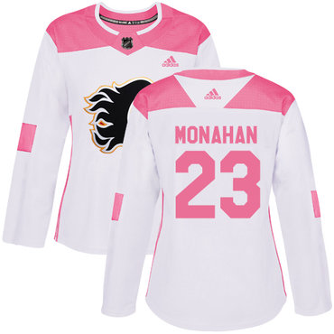 Adidas Calgary Flames #23 Sean Monahan White Pink Authentic Fashion Women's Stitched NHL Jersey