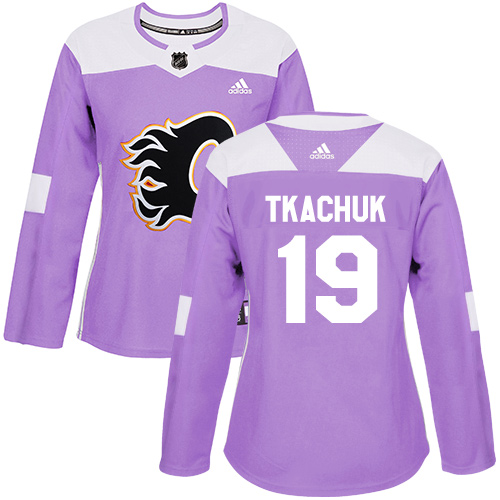 Adidas Calgary Flames #19 Matthew Tkachuk Purple Authentic Fights Cancer Women's Stitched NHL Jersey