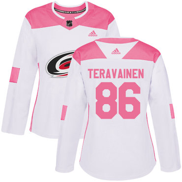 didas Carolina Hurricanes #86 Teuvo Teravainen White Pink Authentic Fashion Women's Stitched NHL Jersey
