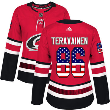 Adidas Carolina Hurricanes #86 Teuvo Teravainen Red Home Authentic USA Flag Women's Stitched NHL Jersey