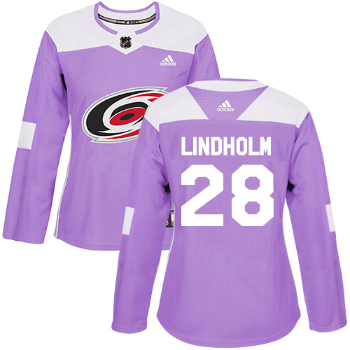 Adidas Carolina Hurricanes #28 Elias Lindholm Purple Authentic Fights Cancer Women's Stitched NHL Jersey