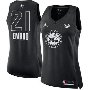 Nike Philadelphia 76ers #21 Joel Embiid Black Women's NBA Jordan Swingman 2018 All-Star Game Jersey