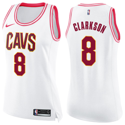 Nike Cleveland Cavaliers #8 Jordan Clarkson White Pink Women's NBA Swingman Fashion Jersey