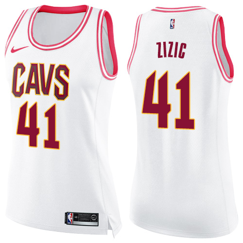 Nike Cleveland Cavaliers #41 Ante Zizic White Pink Women's NBA Swingman Fashion Jersey