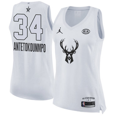 Nike Milwaukee Bucks #34 Giannis Antetokounmpo White Women's NBA Jordan Swingman 2018 All-Star Game Jersey
