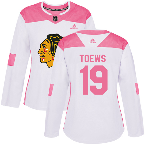 Adidas Chicago Blackhawks #19 Jonathan Toews White Pink Authentic Fashion Women's Stitched NHL Jersey