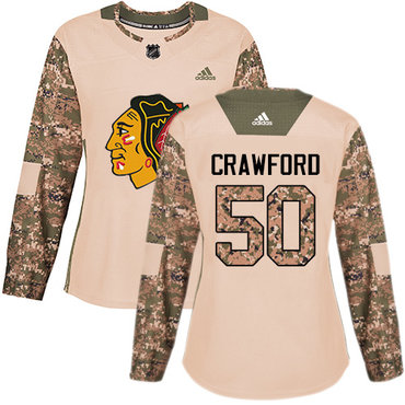 Adidas Chicago Blackhawks #50 Corey Crawford Camo Authentic 2017 Veterans Day Women's Stitched NHL Jersey
