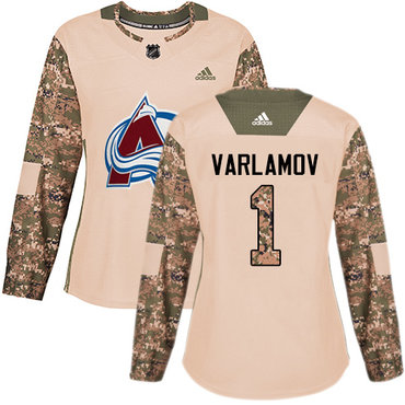 Adidas Colorado Avalanche #1 Semyon Varlamov Camo Authentic 2017 Veterans Day Women's Stitched NHL Jersey