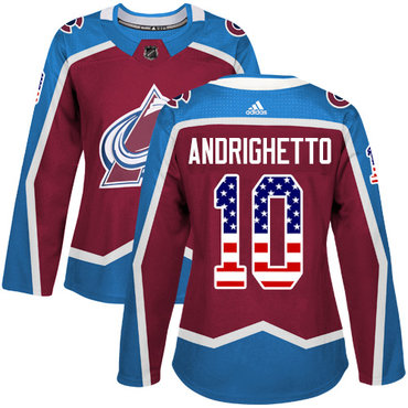 Adidas Colorado Avalanche #10 Sven Andrighetto Burgundy Home Authentic USA Flag Women's Stitched NHL Jersey