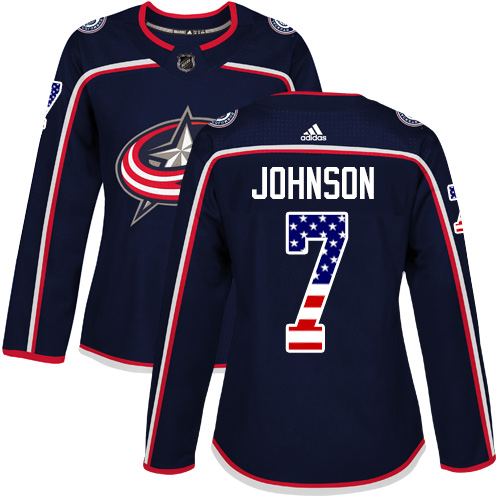 Adidas Columbus Blue Jackets #7 Jack Johnson Navy Blue Home Authentic USA Flag Women's Stitched NHL Jersey