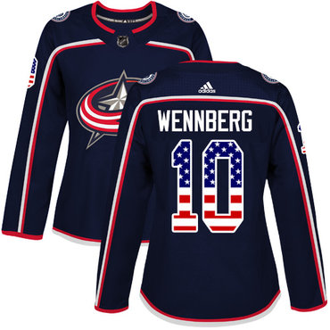 Adidas Columbus Blue Jackets #10 Alexander Wennberg Navy Blue Home Authentic USA Flag Women's Stitched NHL Jersey