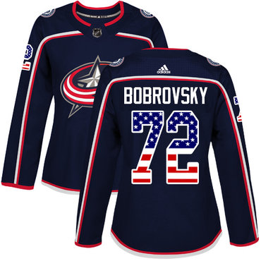 Adidas Columbus Blue Jackets #72 Sergei Bobrovsky Navy Blue Home Authentic USA Flag Women's Stitched NHL Jersey