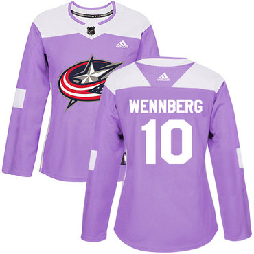 Adidas Columbus Blue Jackets #10 Alexander Wennberg Purple Authentic Fights Cancer Women's Stitched NHL Jersey