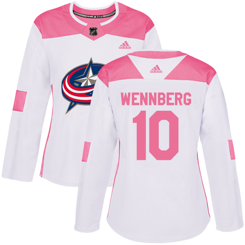 Adidas Columbus Blue Jackets #10 Alexander Wennberg White Pink Authentic Fashion Women's Stitched NHL Jersey