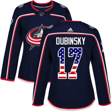 Adidas Columbus Blue Jackets #17 Brandon Dubinsky Navy Blue Home Authentic USA Flag Women's Stitched NHL Jersey