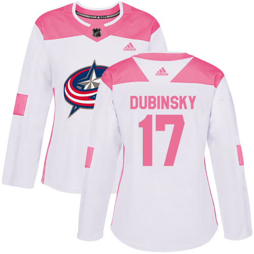 Adidas Columbus Blue Jackets #17 Brandon Dubinsky White Pink Authentic Fashion Women's Stitched NHL Jersey