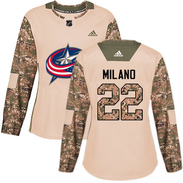 Adidas Columbus Blue Jackets #22 Sonny Milano Camo Authentic 2017 Veterans Day Women's Stitched NHL Jersey