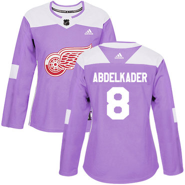 Adidas Detroit Red Wings #8 Justin Abdelkader Purple Authentic Fights Cancer Women's Stitched NHL Jersey