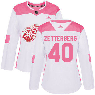 Adidas Detroit Red Wings #40 Henrik Zetterberg White Pink Authentic Fashion Women's Stitched NHL Jersey