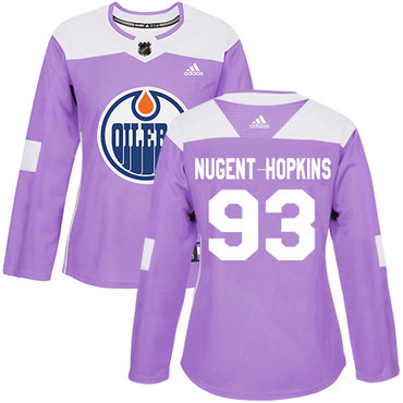 Adidas Edmonton Oilers #93 Ryan Nugent-Hopkins Purple Authentic Fights Cancer Women's Stitched NHL Jersey
