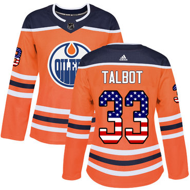 Adidas Edmonton Oilers #33 Cam Talbot Orange Home Authentic USA Flag Women's Stitched NHL Jersey
