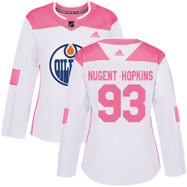 Adidas Edmonton Oilers #93 Ryan Nugent-Hopkins White Pink Authentic Fashion Women's Stitched NHL Jersey
