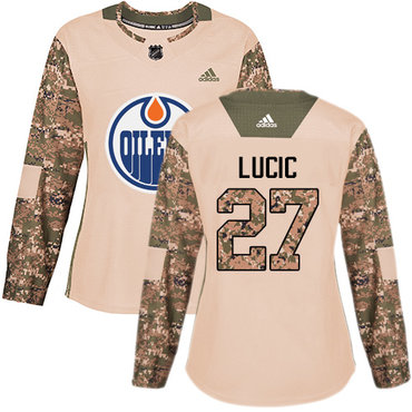 Adidas Edmonton Oilers #27 Milan Lucic Camo Authentic 2017 Veterans Day Women's Stitched NHL Jersey