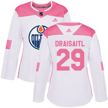 Adidas Edmonton Oilers #29 Leon Draisaitl White Pink Authentic Fashion Women's Stitched NHL Jersey