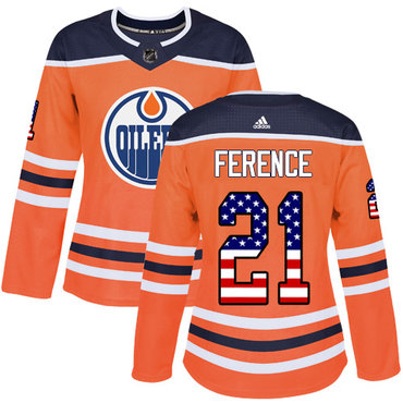 Adidas Edmonton Oilers #21 Andrew Ference Orange Home Authentic USA Flag Women's Stitched NHL Jersey