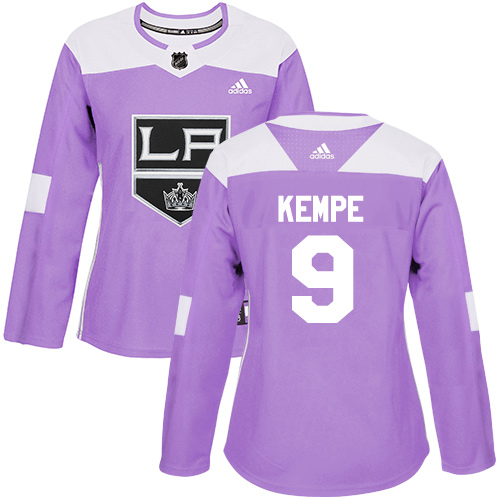 Adidas Los Angeles Kings #9 Adrian Kempe Purple Authentic Fights Cancer Women's Stitched NHL Jersey