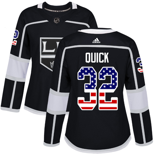 Adidas Los Angeles Kings #32 Jonathan Quick Black Home Authentic USA Flag Women's Stitched NHL Jersey