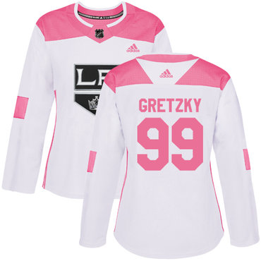 Adidas Los Angeles Kings #99 Wayne Gretzky White Pink Authentic Fashion Women's Stitched NHL Jersey