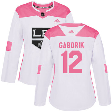 Adidas Los Angeles Kings #12 Marian Gaborik White Pink Authentic Fashion Women's Stitched NHL Jersey