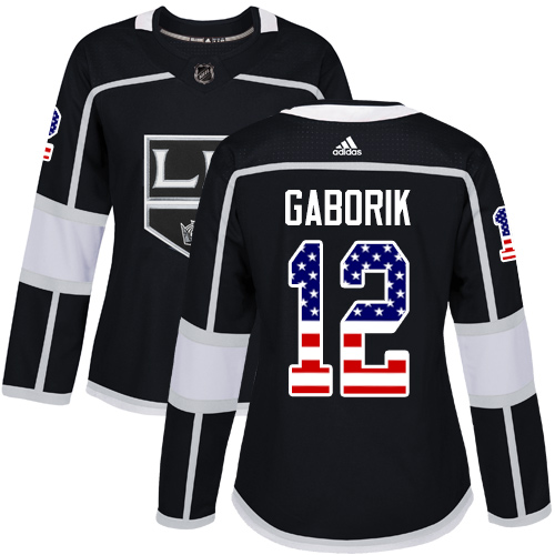 Adidas Los Angeles Kings #12 Marian Gaborik Black Home Authentic USA Flag Women's Stitched NHL Jersey