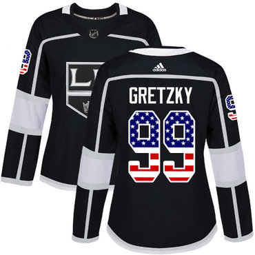 Adidas Los Angeles Kings #99 Wayne Gretzky Black Home Authentic USA Flag Women's Stitched NHL Jersey