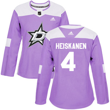 Adidas Dallas Stars #4 Miro Heiskanen Purple Authentic Fights Cancer Women's Stitched NHL Jersey