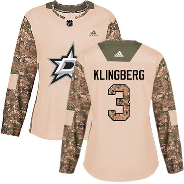 Adidas Dallas Stars #3 John Klingberg Camo Authentic 2017 Veterans Day Women's Stitched NHL Jersey