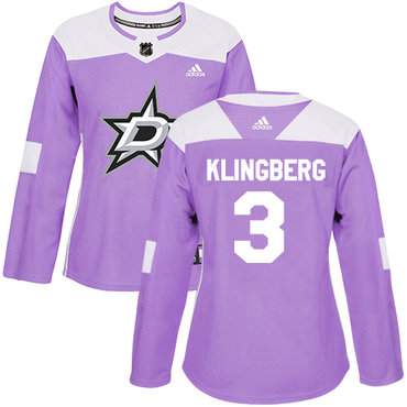 Adidas Dallas Stars #3 John Klingberg Purple Authentic Fights Cancer Women's Stitched NHL Jersey