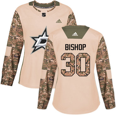 Adidas Dallas Stars #30 Ben Bishop Camo Authentic 2017 Veterans Day Women's Stitched NHL Jersey